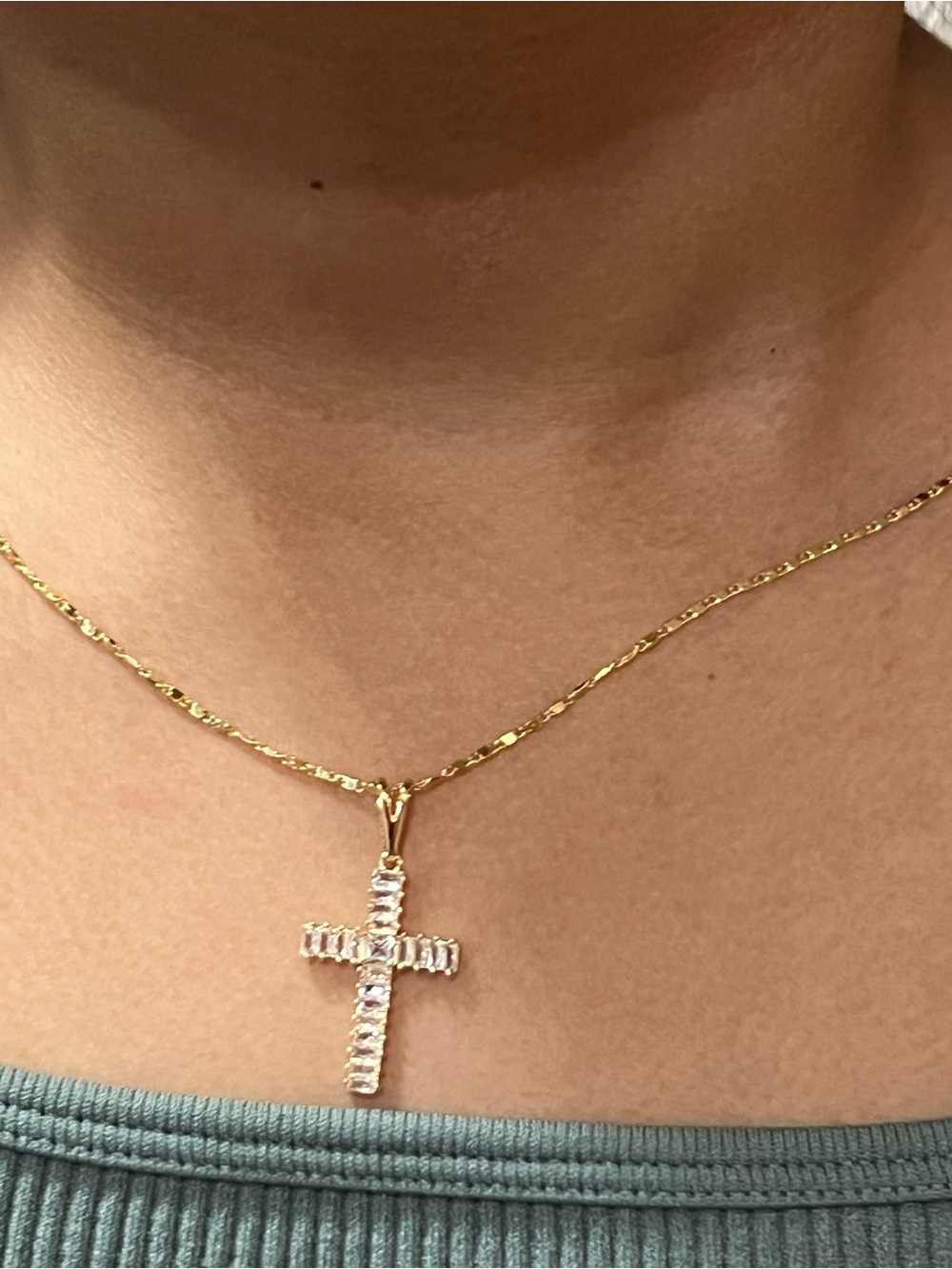 Gold Cross Pendant Necklace with Clear Stones - Women Jewelry